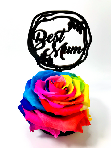 BEST MUM stand with MULTICOLOUR FOREVER ROSE