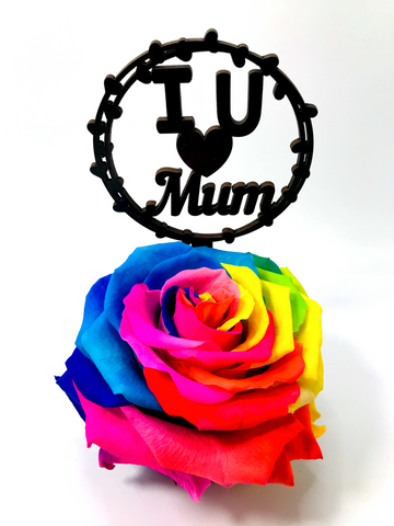 I LOVE U MUM stand with MULTICOLOUR FOREVER ROSE