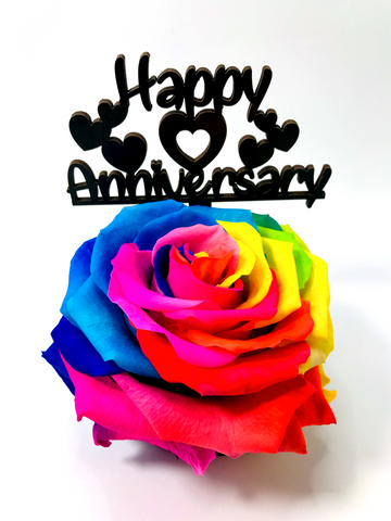 HAPPY ANNIVERSARY stand with MULTICOLOUR FOREVER ROSE