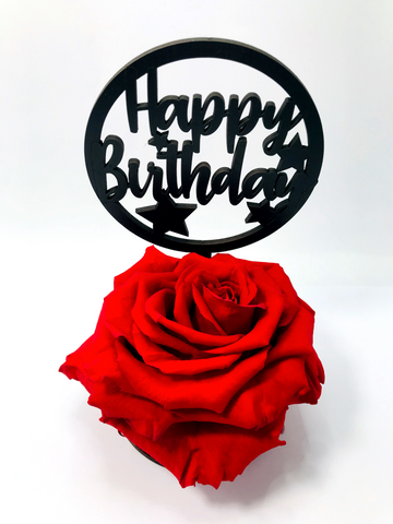 HAPPY BIRTHDAY stand with RED FOREVER ROSE