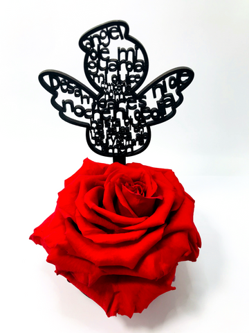 PRAYER ANGEL stand with RED FOREVER ROSE