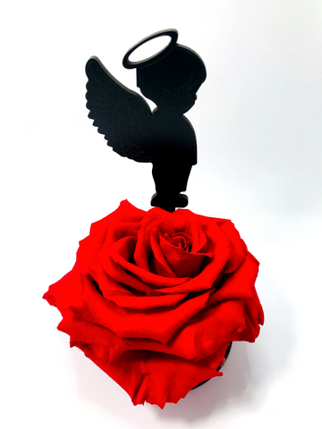 STANDING ANGEL stand with RED FOREVER ROSE