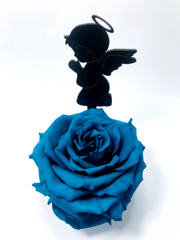BABY ANGEL stand with TURQUOISE FOREVER ROSE