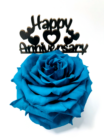 HAPPY ANNIVERSARY stand with TURQUOISE FOREVER ROSE