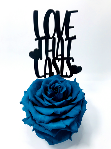LOVE THAT LASTS stand with TURQUOISE FOREVER ROSE
