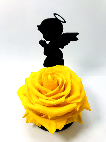 BABY ANGEL stand with YELLOW FOREVER ROSE