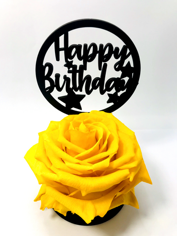 HAPPY BIRTHDAY stand with YELLOW FOREVER ROSE