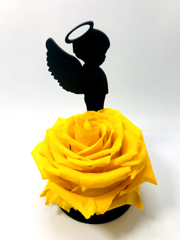STANDING ANGEL stand with YELLOW FOREVER ROSE
