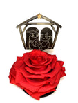 NATIVITY stand with RED FOREVER ROSE